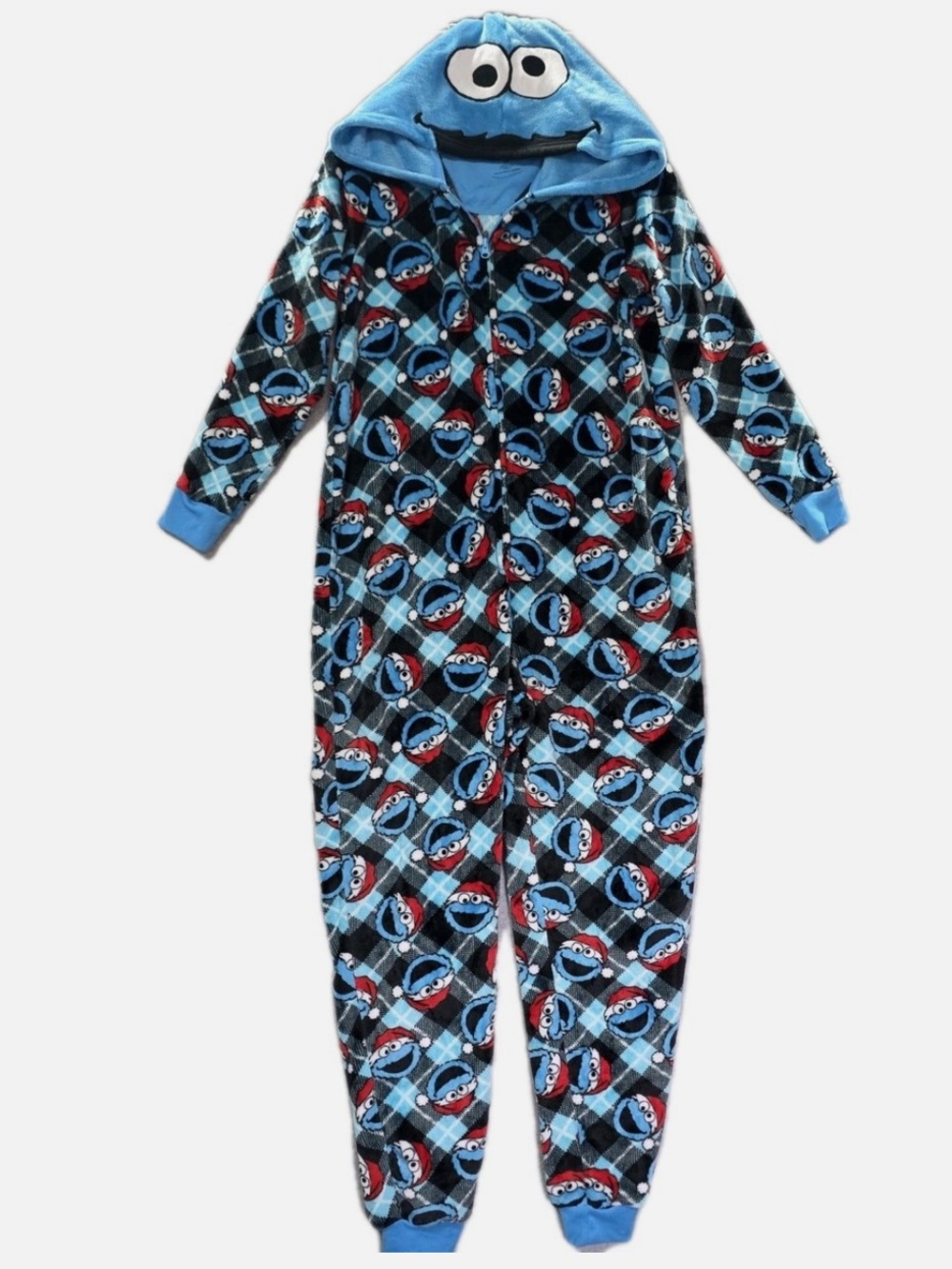 Sesame Street Cookie Monster Hooded One Piece Pajama Suit/Halloween Costume